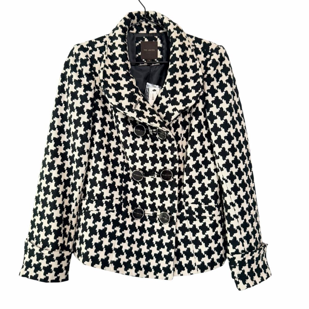 NWT The Limited Black & White Houndstooth Blazer Double Breasted Career Size S